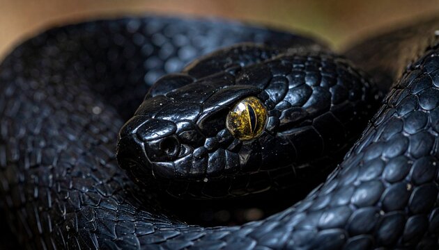 Dark snake coiled, striking