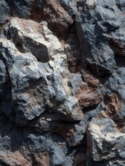 Fototapeta premium Seamless volcanic rock texture with rough dark basalt surface, natural repeating stone pattern, high-detail geological background for 3D rendering and design, rugged mineral structure.