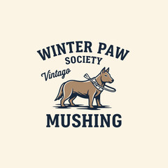 Vintage dog sledding logo featuring a husky dog in a harness. © Vistara
