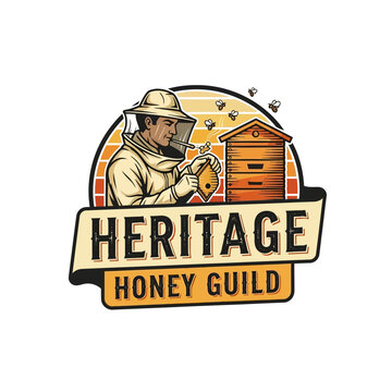Vintage heritage honey guild beekeeper badge illustration.