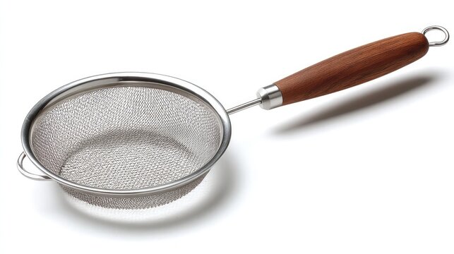 Fine mesh kitchen strainer with light wood handle