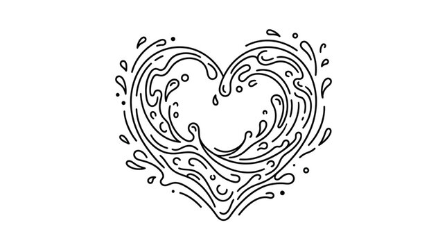 A stylized heart shape formed by flowing liquid splashes and water waves.