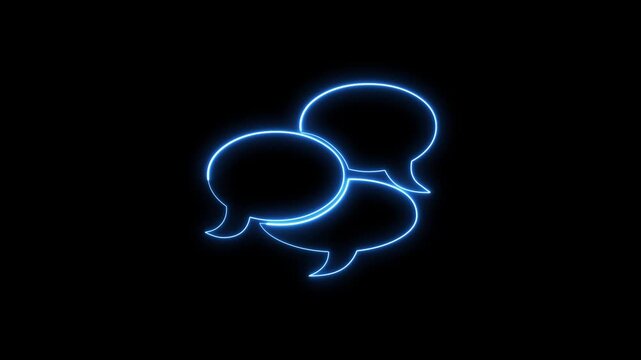 Neon blue speech bubbles flickering in darkness for digital design.