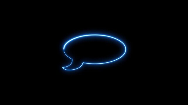 Neon blue speech bubble glowing with pulsating light effect motion.