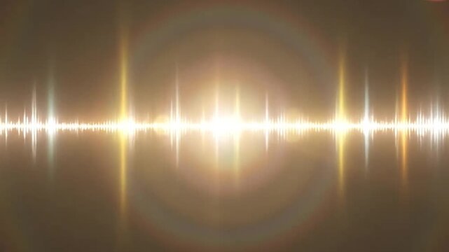Glowing digital audio waveform with warm bokeh light effects