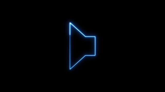 Neon blue speaker icon glowing on black background digital footage.