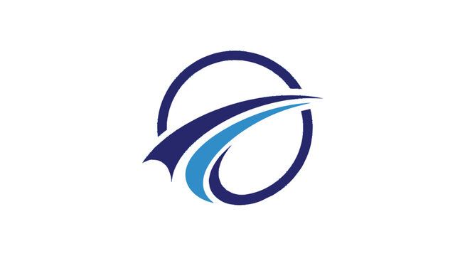 Abstract circular logo design with blue swooshes representing motion and progress.