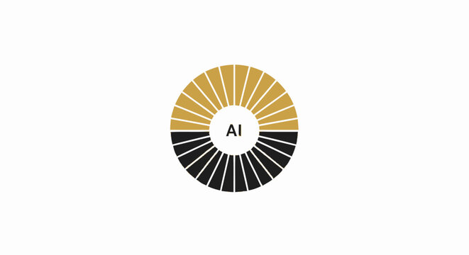 Abstract circular logo design with letters Af in the center and radiating gold and black segments.