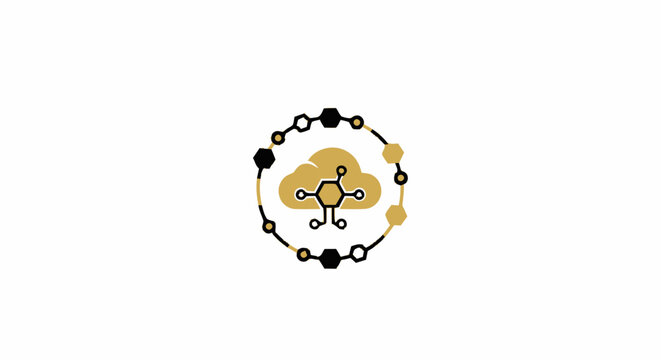 Abstract digital cloud computing and molecular network technology icon concept.
