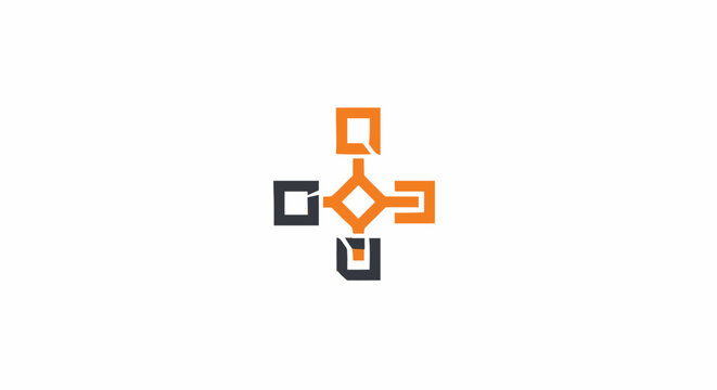 Abstract geometric network logo icon with orange and black connected nodes on white background.