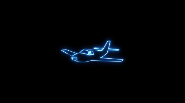 Neon blue private propeller airplane outline glowing in dark.