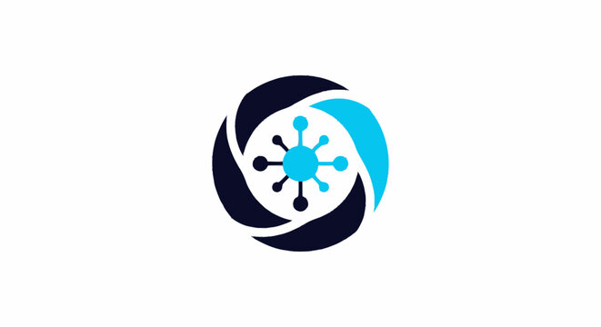 Abstract technology logo icon representing digital network connection and camera aperture.