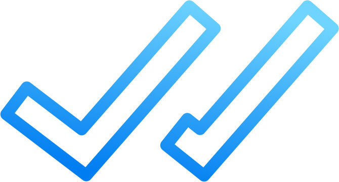 Check double icon with blue gradient stroke outline for check double read delivered confirmed status seen verify message double tick on transparent background