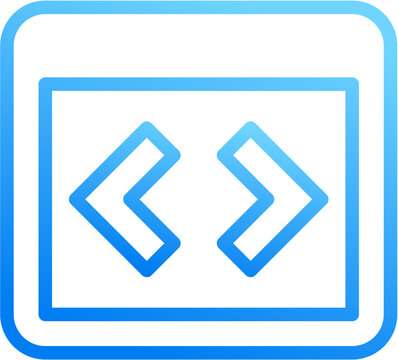 Code block icon with blue gradient stroke outline for code block developer programming syntax snippet terminal format script editor on transparent background