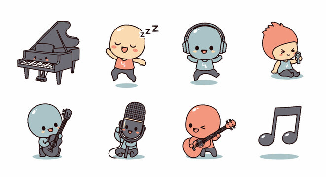 Adorable Cartoon Characters Playing Musical Instruments and Singing Songs.
