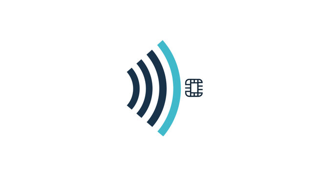 Contactless payment icon with EMV chip and signal waves