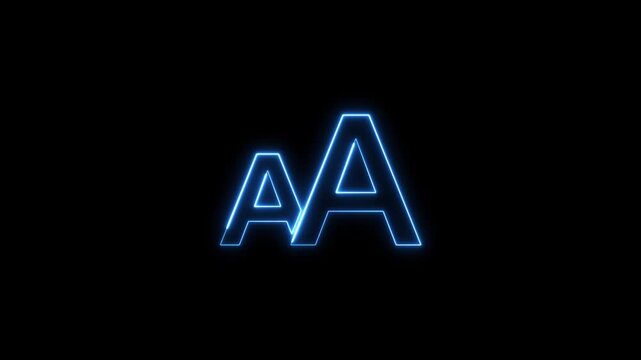 Neon blue glowing outline representing typographic font size symbol isolated on black background cinematic motion graphic loop for text editing.