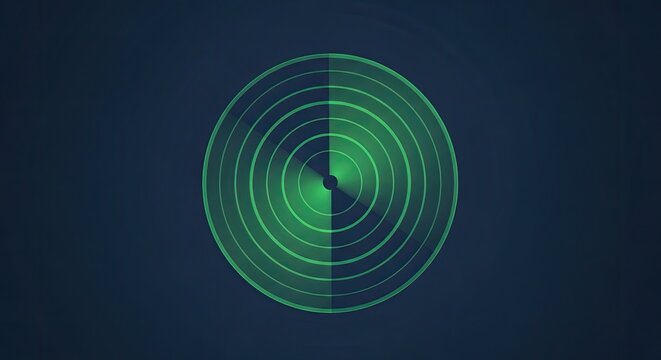 Glowing green radar screen with concentric circle interface.
