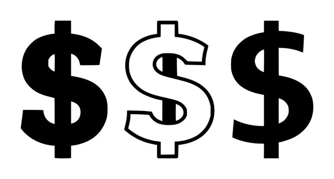Profit margin dollar icon set with solid black design on white background featuring symbol, finance, accounting with visual representation and iconography