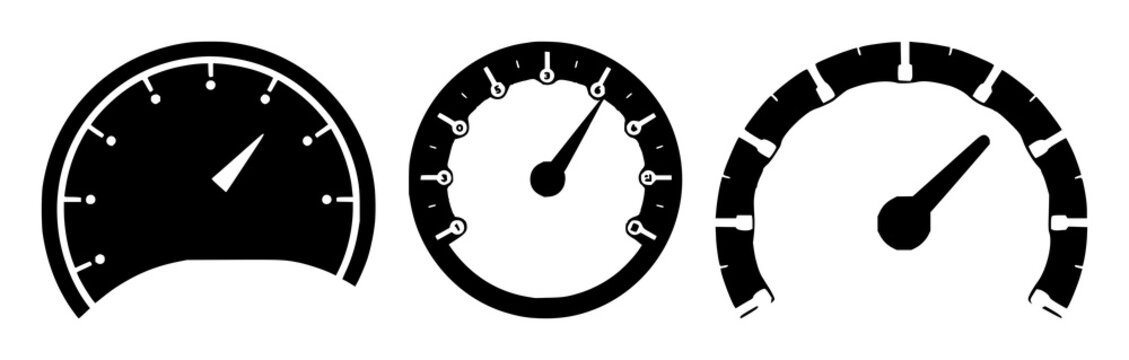 Accelerator speed icon set with single solid black icon on white background featuring speedometer, acceleration, velocity with black and white illustration
