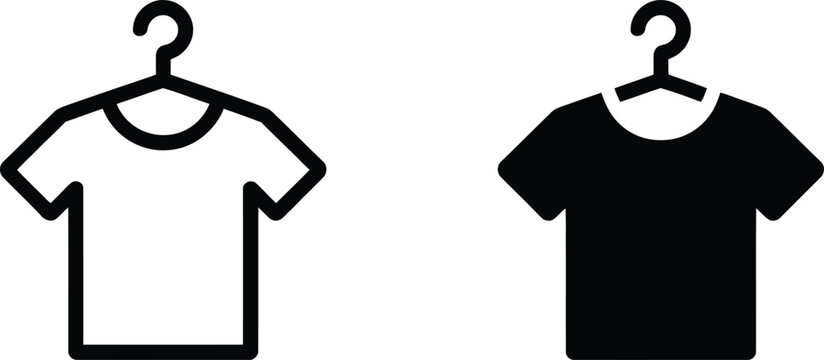 T-shirt on hanger icon set with outline and solid style