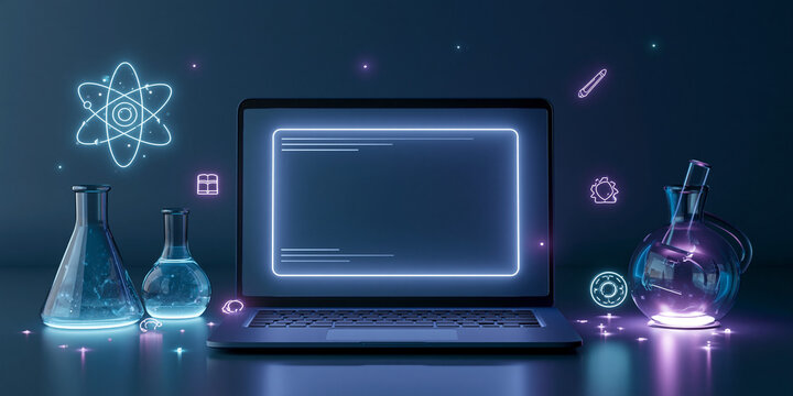 Futuristic science education laptop setup