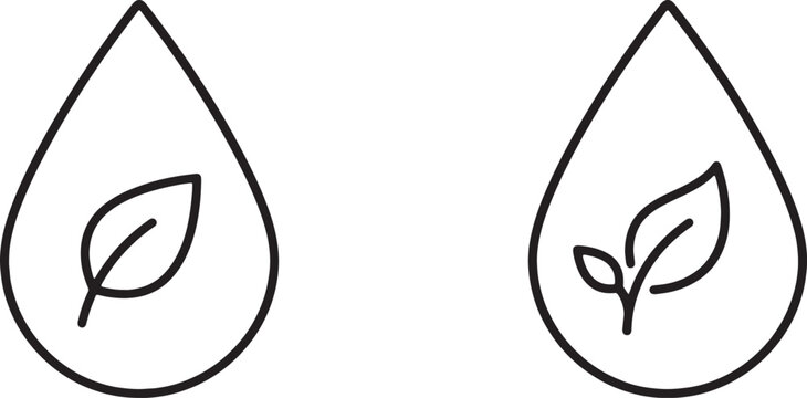 Art & Illustration, Pure water droplets embedded with delicate leaf vein structures fluid dynamic outline vector icons set for skincare product packaging layouts