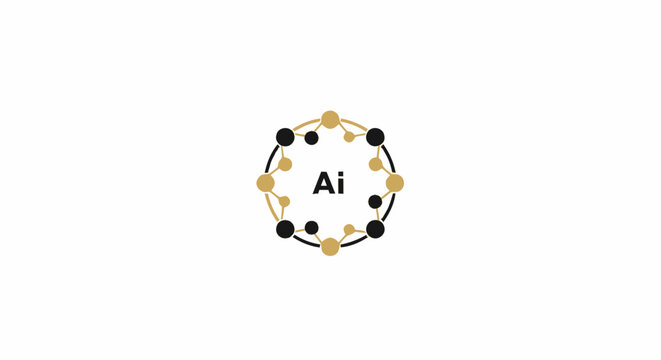 Artificial intelligence AI logo icon with neural network circle on white background.