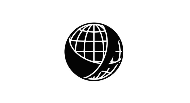 Black and white minimalist globe icon representing global network and international business communication.