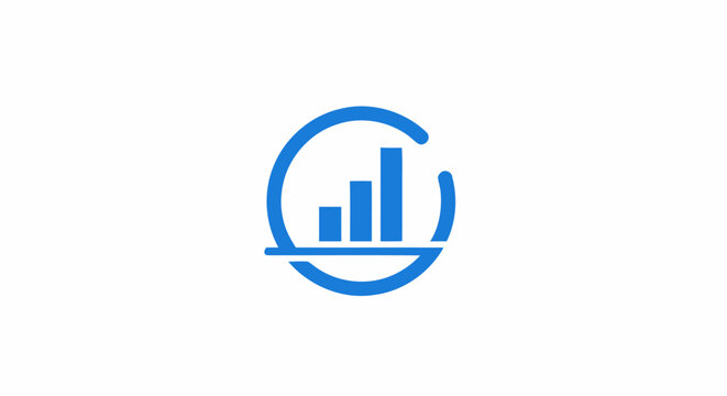 Blue business growth bar chart icon inside a circle representing financial success and data analytics.