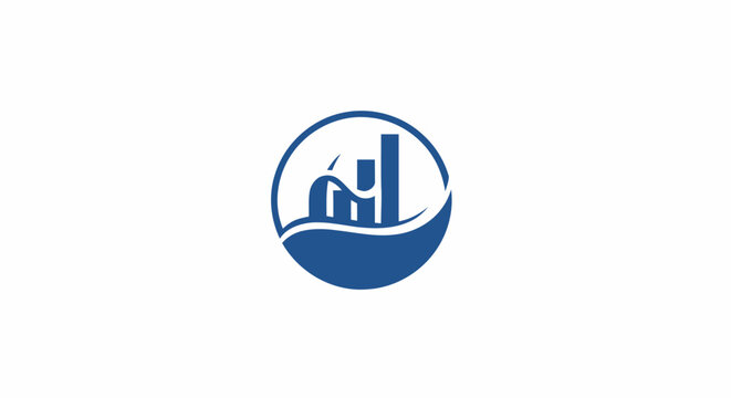 Blue circular business logo icon representing financial growth and data analytics.