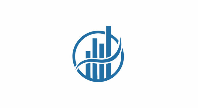 Blue financial growth bar chart logo icon representing business success and market analytics.