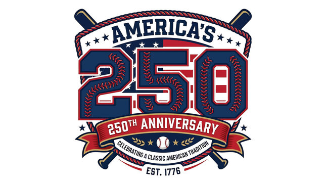 Americas 250th anniversary baseball logo, celebrating a classic american tradition, est 1776, vector illustration