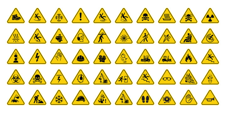 Yellow warning signs, triangular