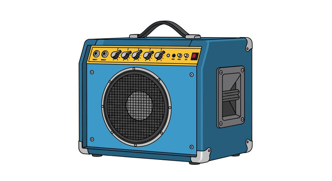 Blue Guitar Amplifier Vector Illustration with Yellow Knobs