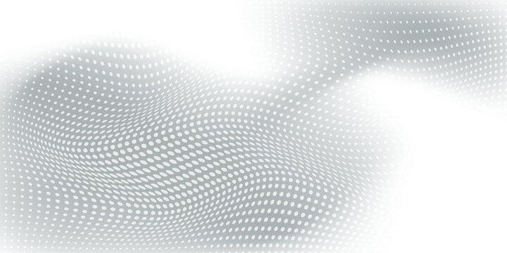 Abstract light white dots halftone monocrhome gray background. Modern white color wavy surface made of dots. Vector illustration