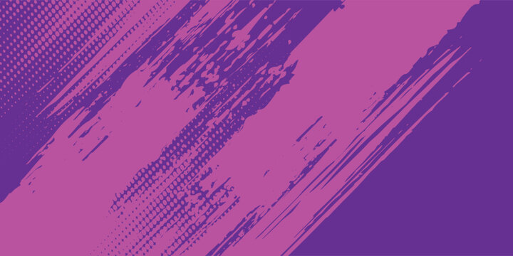 Abstract Magenta Vibrant Grunge Brush Stroke With Violet Purple Background. Halftone Effect Modern