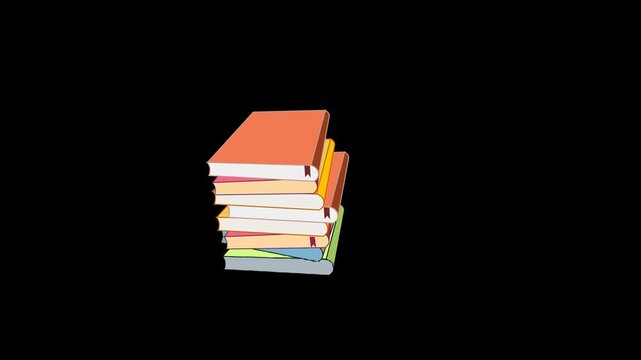 Back To School 2D flat Animation Elements, educational Supplies Icon, Seamless Looping, Stacks of Book, Alpha Channel, 
