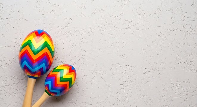 Rainbow Chevron Maracas on Textured Gray Background