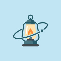 A flat vector illustration of a glowing lantern with an orbit © Arnesta