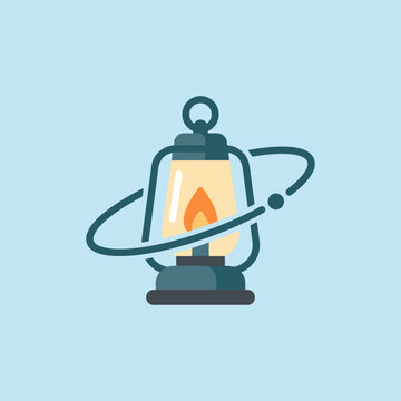 A flat vector illustration of a glowing lantern with an orbit