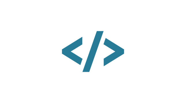 Blue coding symbol on white.