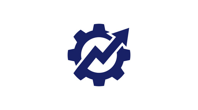 Gear with arrow and graph symbol.