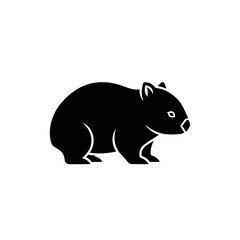 Fototapeta premium Silhouette of a cute wombat, a marsupial mammal native to Australia, depicted in a simple black icon style, perfect for wildlife themes