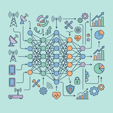 Conceptual illustration of a neural network and data flow