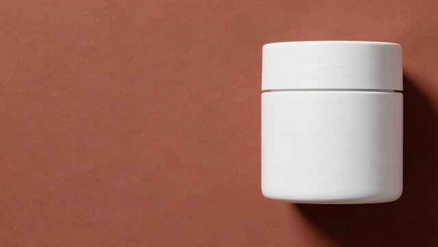 Right edge skincare jar mockup on terracotta studio background
