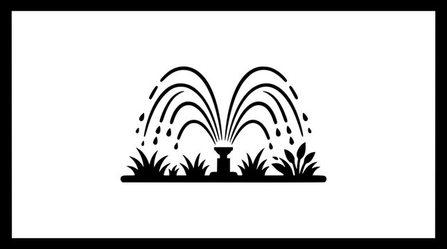 Garden sprinkler watering green grass lawn silhouette icon