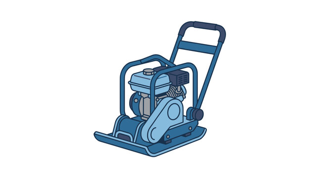 Blue vibratory plate compactor machine for construction work.