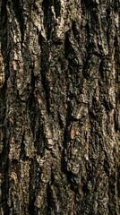 Naklejka premium Close up texture of rough brown tree bark in the forest