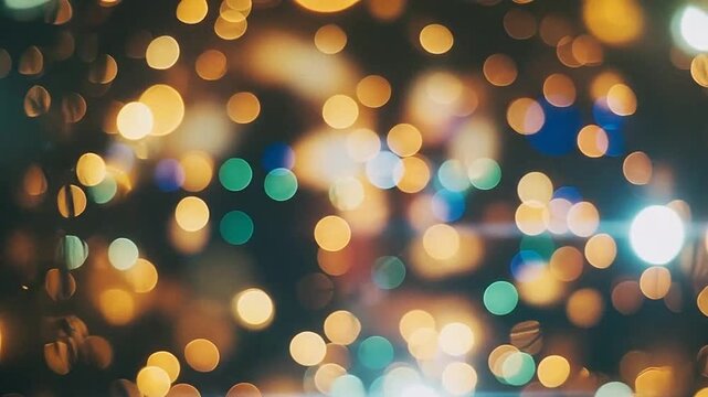 Abstract golden bokeh lights glowing on a dark background